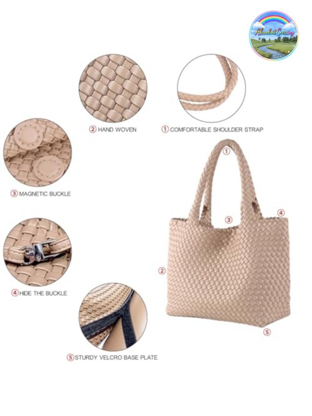 Faux Leather Woven Tote Bag Large Capacity Shoulder Handbag - Picture 5 of 6